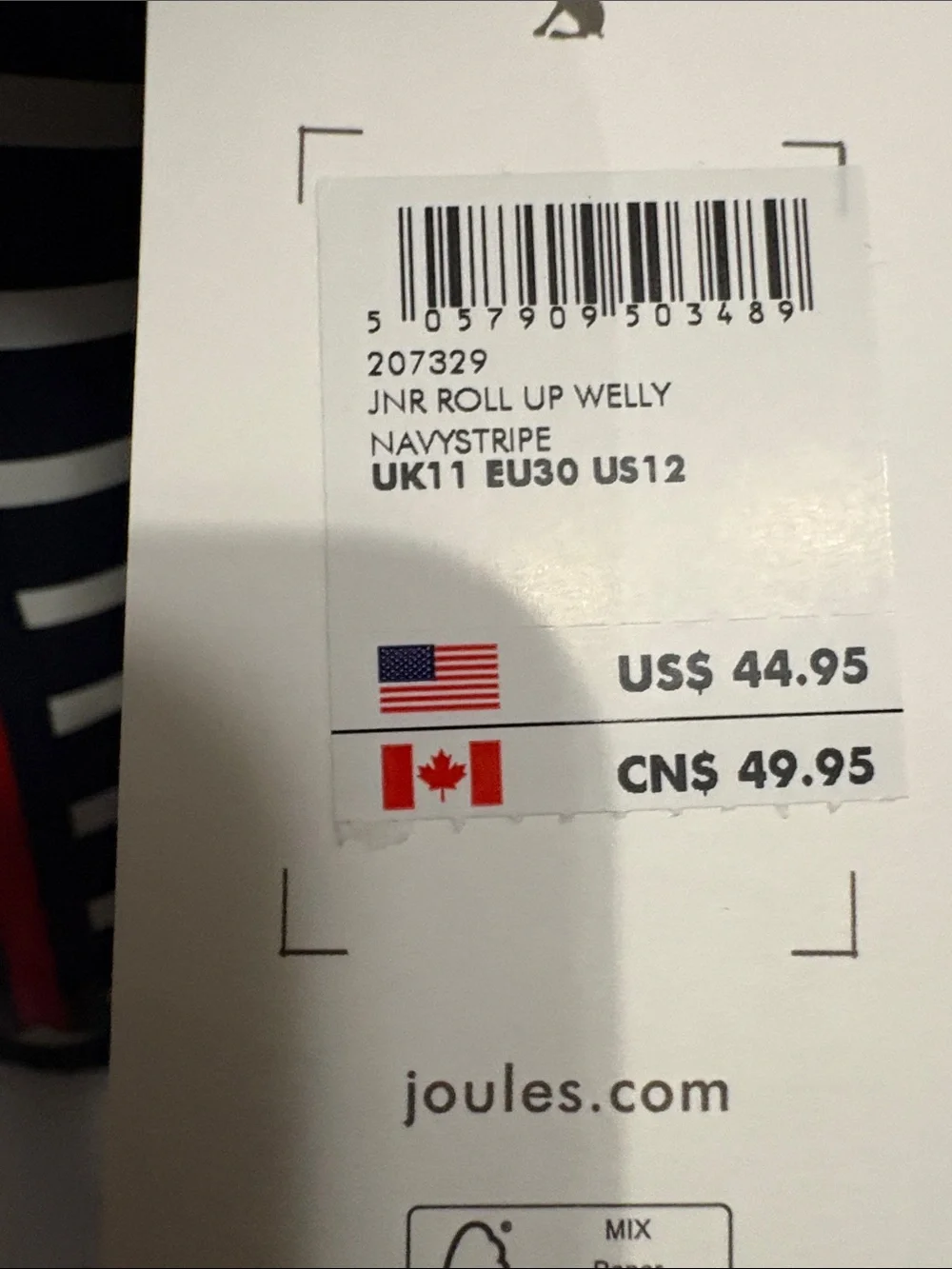 Joules Navy Kids Rain Boots size US 12 NWT